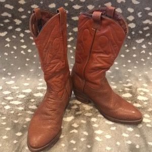 Vintage Leather Cowboy Boots Bull Stitching